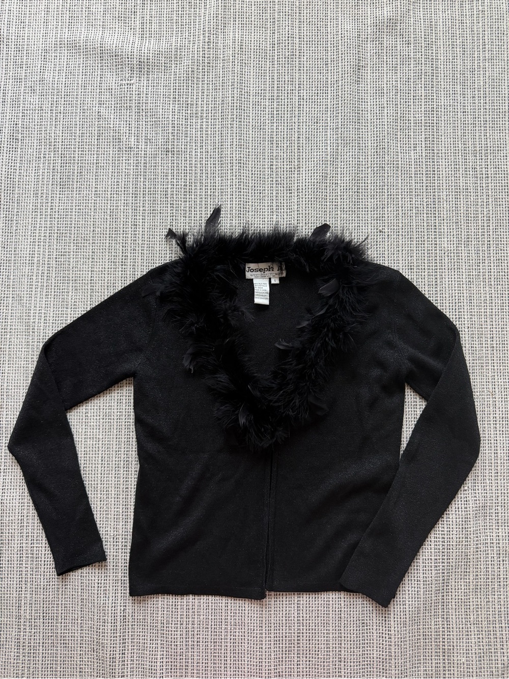 Joseph A Black Metallic Feather Trim Sweater 80% Silk Women’s Size Small